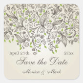 茶色の渦巻き旋回と緑の離れ日付を保存 スクエアシール (正面)