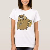 茶色の漫画ハムスターとチーズ Tシャツ (正面)