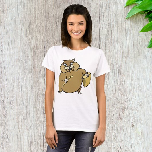 茶色の漫画ハムスターとチーズ Tシャツ