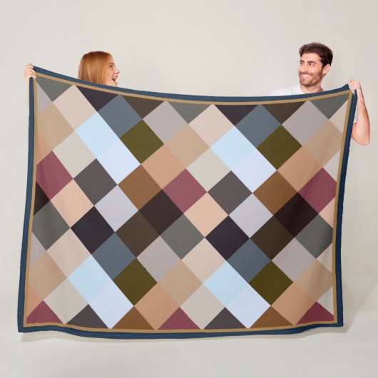 茶色の灰色のダークマーブトープ正方形モザイクパターン フリースブランケット (インサイチュ)