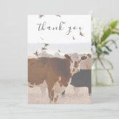 茶色の牛と鳥のカントリーフラットサンキューカード サンキューカード (スタンド正面)