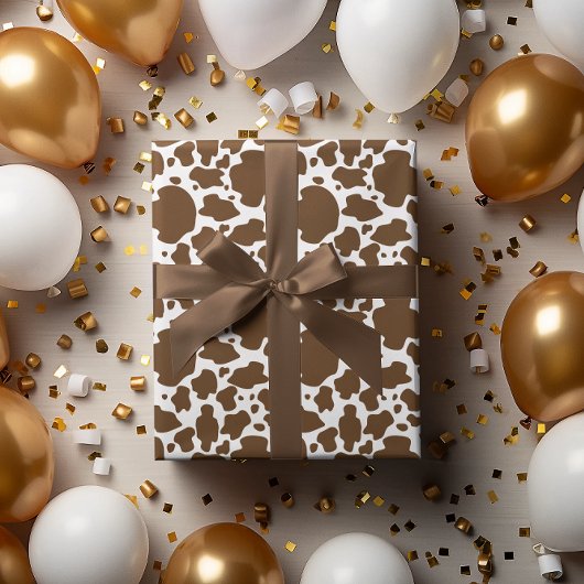 茶色の牛の斑点 フェイクカウハイドパターン ラッピングペーパー