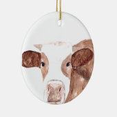 茶色の牛の水色の動物の自然ファームスコットランド セラミックオーナメント (右)