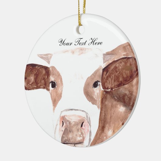 茶色の牛の水色の動物ファームスコットランドカスタム セラミックオーナメント (左)