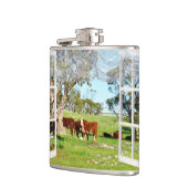 茶色の牛の群れの窓ビュー、クラシックスキットル フラスク (左)
