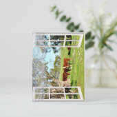 茶色の牛を窓に ポストカード (スタンド正面)