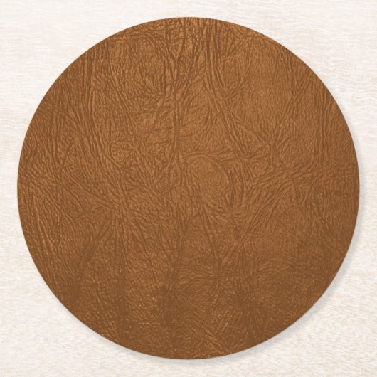 茶色の牛革のテクスチャの外観 ラウンドペーパーコースター (正面)