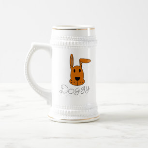 茶色の犬が付いている ビールジョッキ