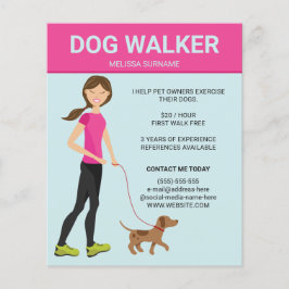 茶色の犬のイラストが入ったドッグウォーカーの女性 チラシ