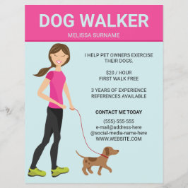 茶色の犬のイラストが入ったドッグウォーカーの女性 チラシ