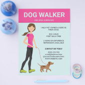 茶色の犬のイラストが入ったドッグウォーカーの女性 チラシ (シングル)
