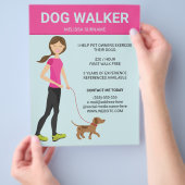 茶色の犬のイラストが入ったドッグウォーカーの女性 チラシ (手)