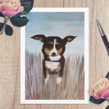 茶色の犬の絵が入った無地のカード