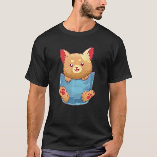 茶色の猫がポケットに座っている 子猫  猫の鳴き声  ファン Tシャツ (正面)