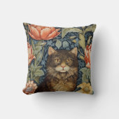 茶色の猫と牡丹の花アールヌーボー クッション (正面)