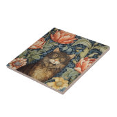 茶色の猫と牡丹の花アールヌーボー タイル (側面)