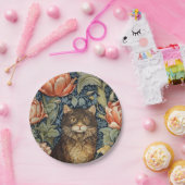 茶色の猫と牡丹の花アールヌーボー ペーパープレート (パーティー)