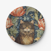 茶色の猫と牡丹の花アールヌーボー ペーパープレート (正面)