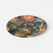 茶色の猫と牡丹の花アールヌーボー ペーパープレート (アングル)