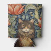 茶色の猫と牡丹の花アールヌーボー 缶クーラー (正面)