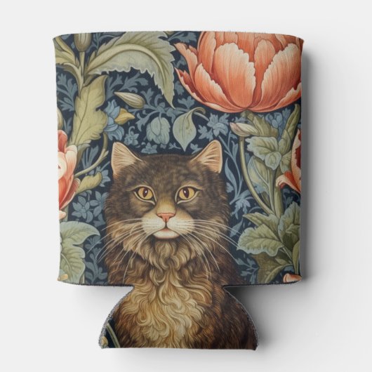 茶色の猫と牡丹の花アールヌーボー 缶クーラー (裏面)