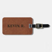 茶色の男らしレザーのテクスチャ ラゲッジタグ (正面横)
