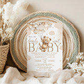 茶色の男女兼用クマのバルーン赤ちゃんシャワー 招待状