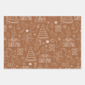 茶色の白いクリスマスアウトライン ラッピングペーパーシート (正面2)