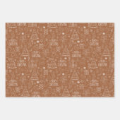 茶色の白いクリスマスアウトライン ラッピングペーパーシート (正面)