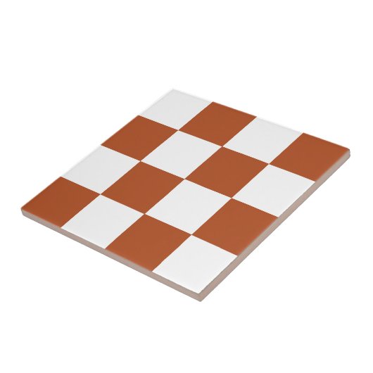 茶色の白いチェッ市松模様にクパターン タイル (側面)