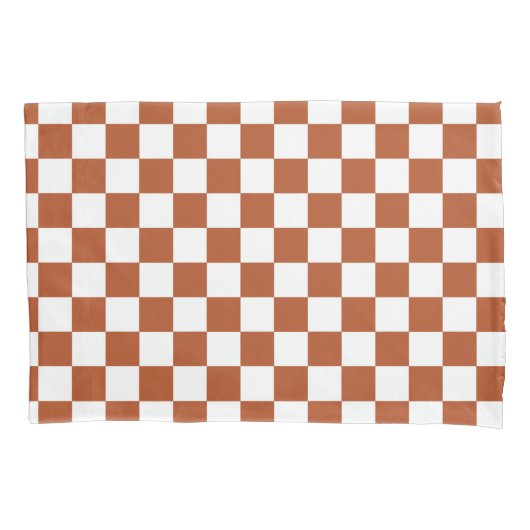 茶色の白いチェッ市松模様にクパターン 枕カバー (正面)