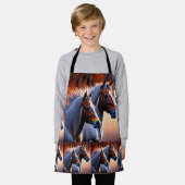 茶色の白いブルービーウマ、キッズフルプリントエプロン エプロン (着用した状態)
