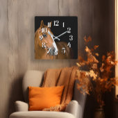 茶色の白い四分の馬の写真番号 スクエア壁時計