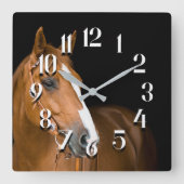 茶色の白い四分の馬の写真番号 スクエア壁時計 (正面)