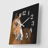 茶色の白い四分の馬の写真番号 スクエア壁時計 (傾斜)