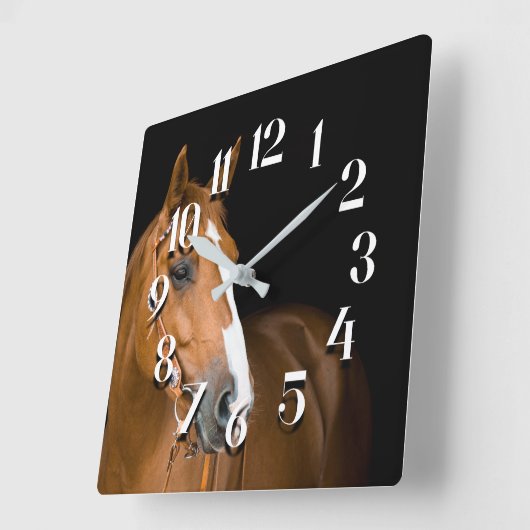 茶色の白い四分の馬の写真番号 スクエア壁時計 (傾斜)
