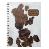 茶色の白い斑点フェイクのある牛の毛皮と革 ノートブック (正面)