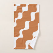 茶色の白い斜め波のパターン バスタオルセット (ハンドタオル)