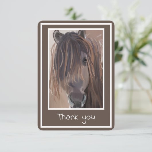 茶色の白い枠付き馬絵画のサンキューカード サンキューカード (スタンド正面)