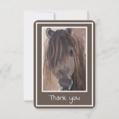 茶色の白い枠付き馬絵画のサンキューカード サンキューカード (正面)