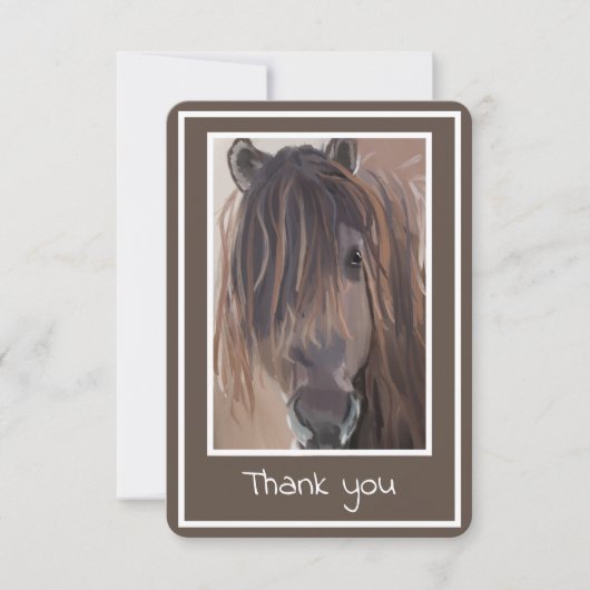 茶色の白い枠付き馬絵画のサンキューカード サンキューカード (正面)