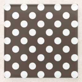 茶色の白い水玉模様 ガラスコースター