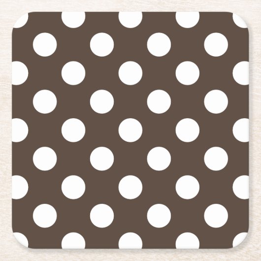 茶色の白い水玉模様 スクエアペーパーコースター (正面)