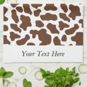 茶色の白い牛のパタパーソナライズされたーン キッチンタオル (折り畳み)