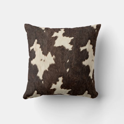 茶色の白い牛フェイクの毛染み肌 クッション (裏面)