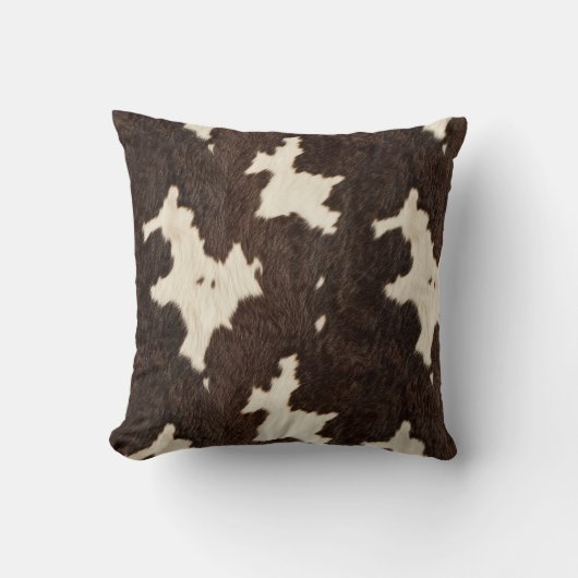 茶色の白い牛フェイクの毛染み肌 クッション (正面)