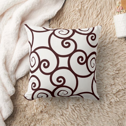 茶色の白い背景と抽象芸術柄の枕 クッション (ブランケット)