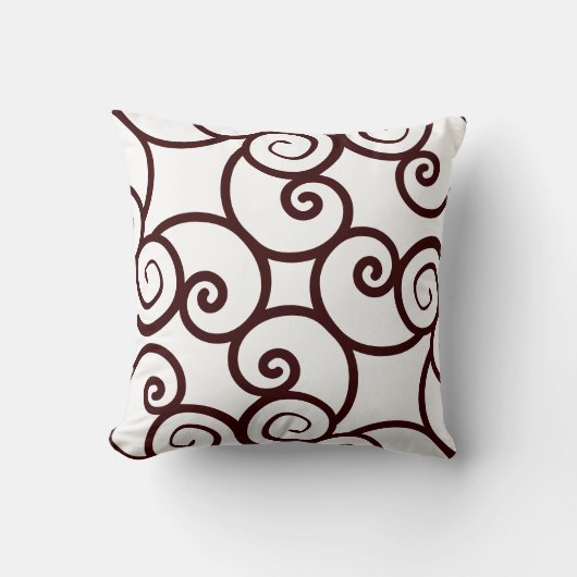 茶色の白い背景と抽象芸術柄の枕 クッション (正面)