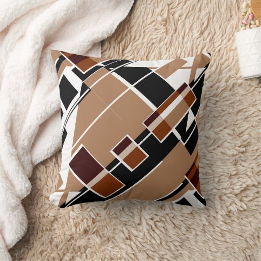 茶色の白い黒い黄褐色の対角線の幾何学的デザイン クッション (ブランケット)