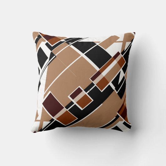 茶色の白い黒い黄褐色の対角線の幾何学的デザイン クッション (裏面)